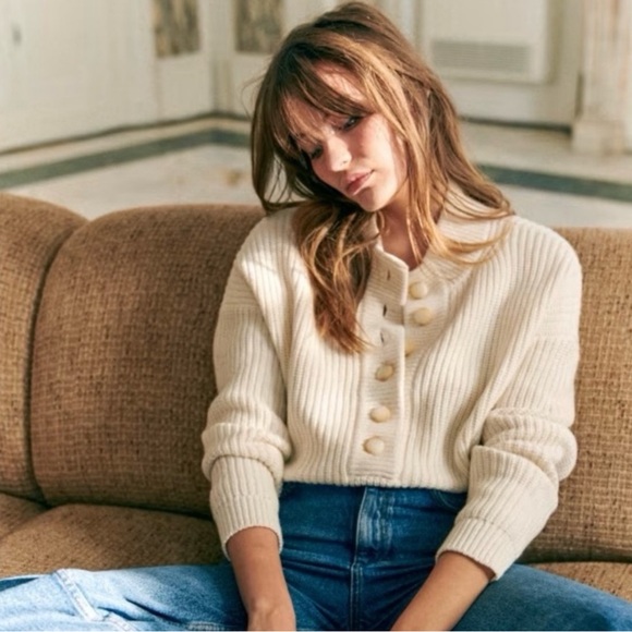 SEZANE COTTON/WOOL BLEND LUCAS JUMPER IN ECRU SIZE M - Picture 2 of 8